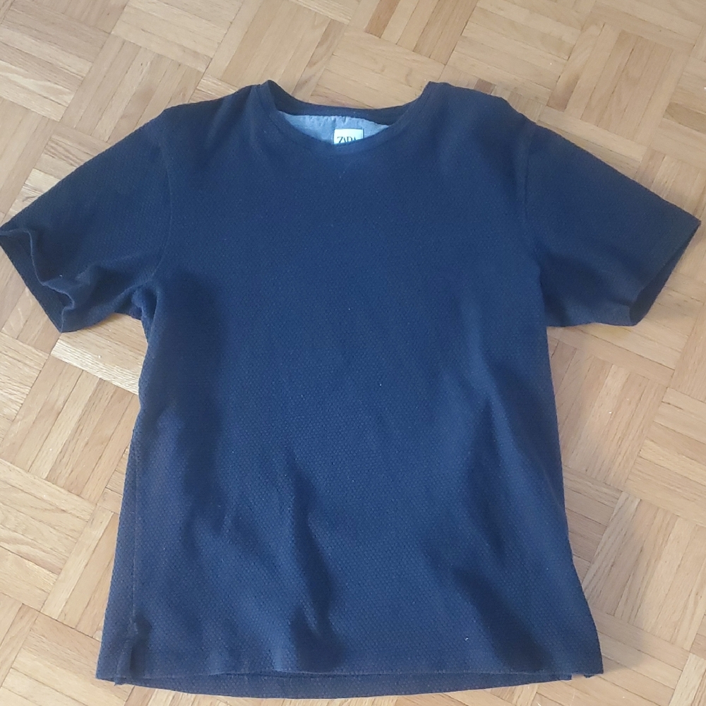 Zara Black Thermal Waffle T-shirt